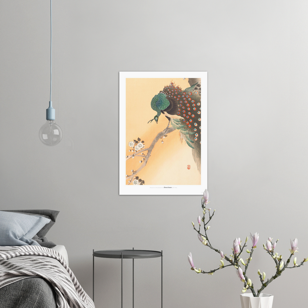 Peacock on a cherry blossom tree - DepressedMedia
